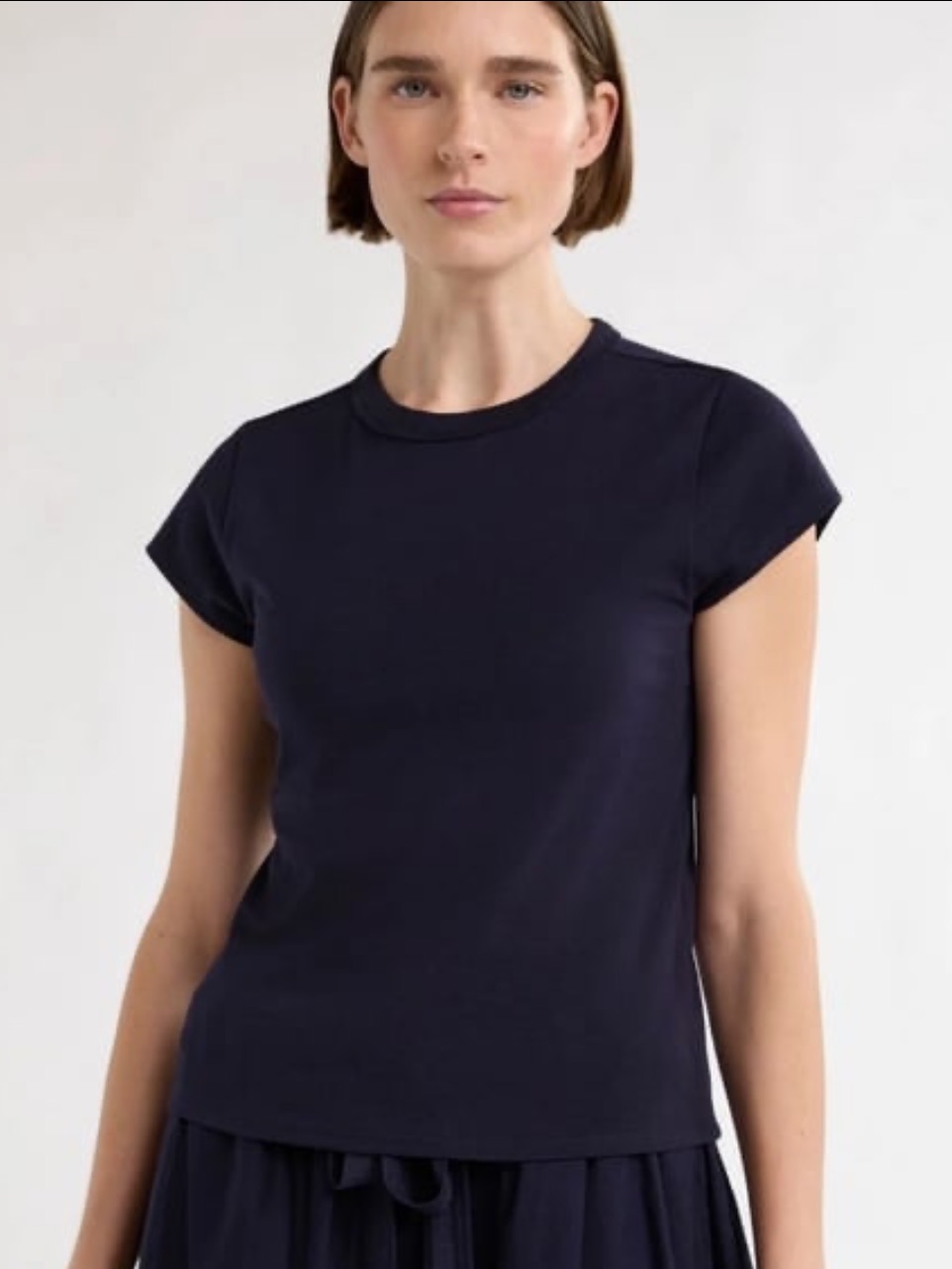 Free Assembly Women's Crewneck Cap Sleeve Navy Tee Nwt
